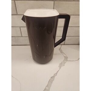 Vintage 1960s Brown Pitcher embossed With Tulip Flower W/ White Strain Pour‎ Lid